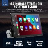 ESSGOO, FS0002 Vezeték nélküli CarPlay és Android Auto Bluetooth 4.2 10, 4 hüvelykes érintőképernyős multifunkciós autós lejátszó