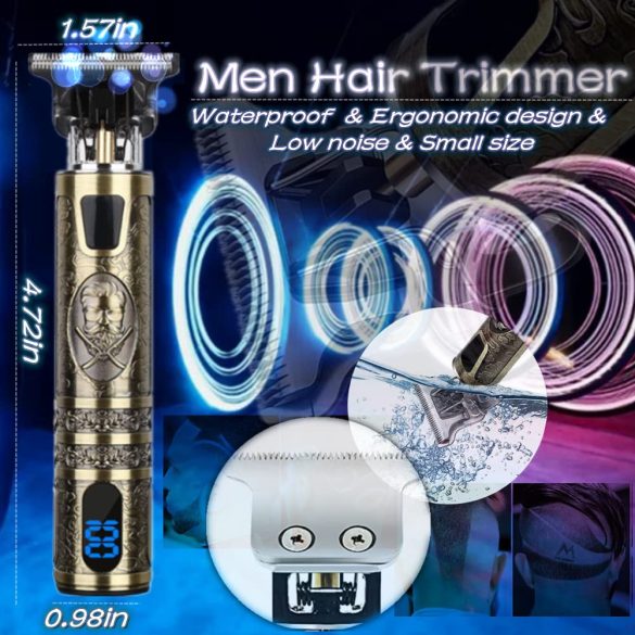 Vintage T9 - Férfi Professzionális elektromos haj, szakáll, test, kar Borotva LED kijelző, Akkumlátoros, újratölthető - Fém - Arany