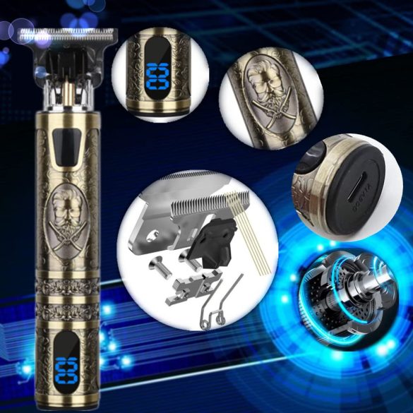 Vintage T9 - Férfi Professzionális elektromos haj, szakáll, test, kar Borotva LED kijelző, Akkumlátoros, újratölthető - Fém - Arany