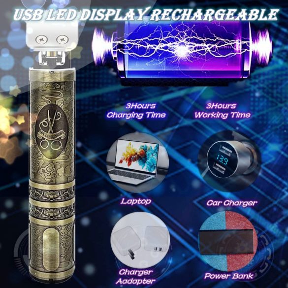 Vintage T9 - Férfi Professzionális elektromos haj, szakáll, test, kar Borotva LED kijelző, Akkumlátoros, újratölthető - Fém - Arany