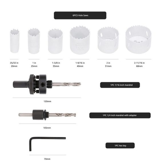 Amazon Basics 9 részes bimetál nagy sebességű acél lyukfűrész készlet hordtáskával, 25/32" - 2-11/16", fekete 