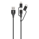 ANSMANN USB 3 az 1-ben töltőkábel, Micro USB/Type-C/Lightning adapter, Apple MFi tanúsítvánnyal, 480 Mbit/s sebességű adatkábel, robusztus textilburkolat és alumínium ház, 120 cm, antracit