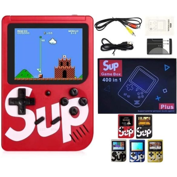 SUP Retro színes kijelzős játékkonzol 400 játékkal, TV-re is csatlakoztatható (piros)