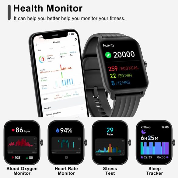 Baolubao okosóra férfiaknak, nők (hívásfogadás/hívások kezdeményezése), Alexa beépített, 1,8"-os fitneszóra SpO2 pulzusszám-alvásfigyelővel, 100 Sports, IP68 vízálló lépésszámláló okosóra iOS Android rendszerhez