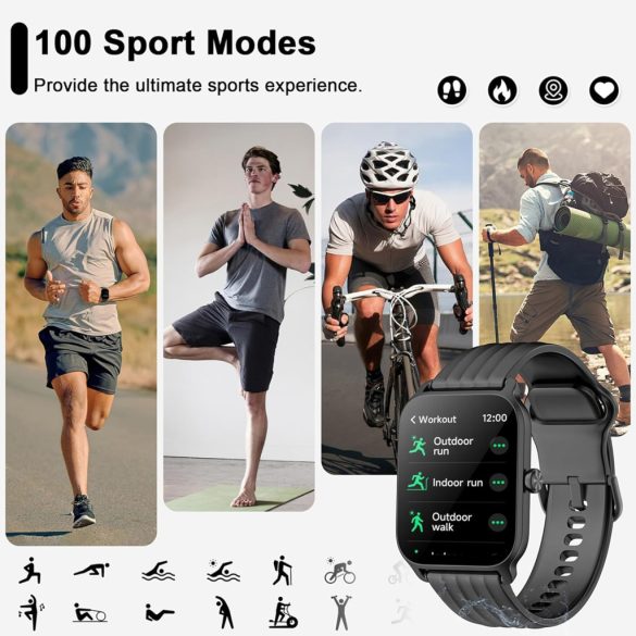 Baolubao okosóra férfiaknak, nők (hívásfogadás/hívások kezdeményezése), Alexa beépített, 1,8"-os fitneszóra SpO2 pulzusszám-alvásfigyelővel, 100 Sports, IP68 vízálló lépésszámláló okosóra iOS Android rendszerhez