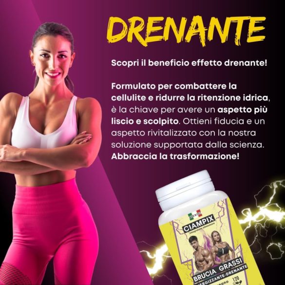 Ciampix Powerful Fast Fat Burner - Erőteljesen leürítő karcsúsító - Természetes összetevők Hatékony eredmény: Glükomannán koncentrátum, Garcinia Cambogia, Bromelain és karnitin 120 CPS Olaszországban készült