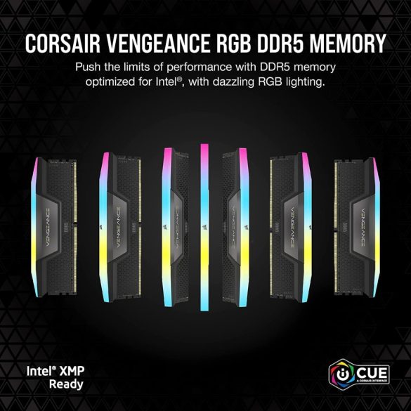 Corsair Vengeance STD PMIC memória, XMP 3.0, Black Heatspreader, 32GB (2x16GB), DDR5, 6000MT/s, CL 36, RGB