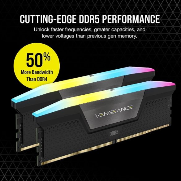 Corsair Vengeance STD PMIC memória, XMP 3.0, Black Heatspreader, 32GB (2x16GB), DDR5, 6000MT/s, CL 36, RGB