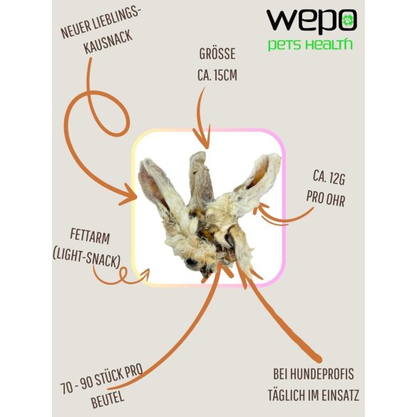 Szárított szőrös nyúlfül 1 kg, HAPPY BULLDOG