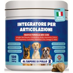   Ízületi táplálékkiegészítő kutyáknak - 120 természetes ízületápoló snack, kutyáknak való táplálékkiegészítők glükózaminnal, kondroitinnal, ördögcsáppal, kollagénnel és hialuronsavval - olasz márka