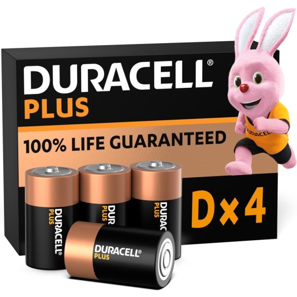 Duracell Plus Power alkáli elemek, R20, D, 1,5 V, 4 darabos csomag