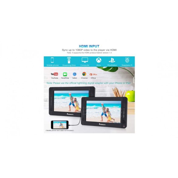 10,5" hordozható DVD-lejátszó HDMI-bemenettel