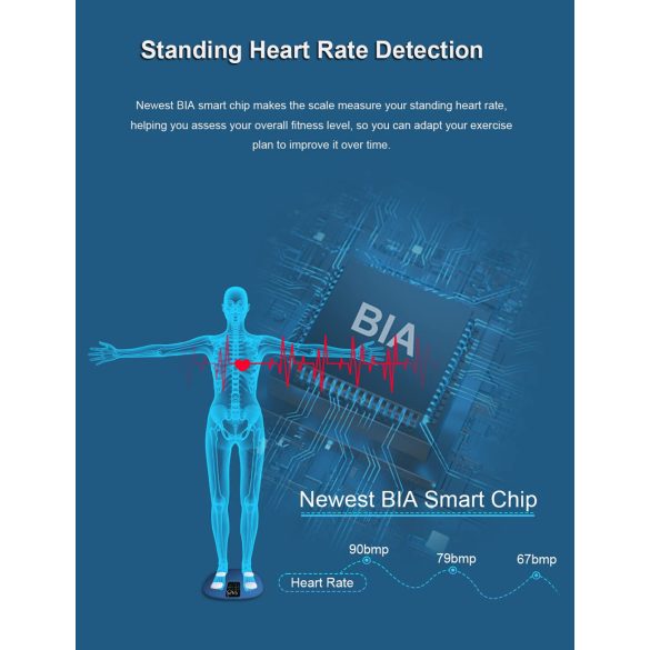 Healthfun Személyi mérleg, 15 testadattal, beleértve a pulzusszámot - kék
