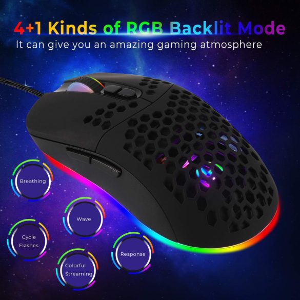 Uname - vezetékes USB C játék egér, könnyű, 7200 DPI, 5 RGB