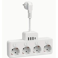   Elosztó túlfeszültség védő egyedi kapcsolóval, több aljzattal, 4 váltakozó áramú kimenettel 4 USB csatlakozóval, gyorstöltéssel 