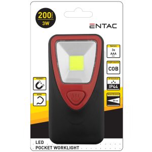 Entac LED zseblámpa, 3W, COB, mágneses, akasztóval