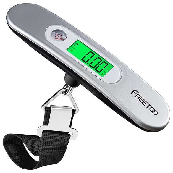 FREETOO poggyászmérleg, hordozható digitális akasztós mérleg utazáshoz, bőröndsúly mérleg 110 lb/ 50 kg kapacitás, elemmel