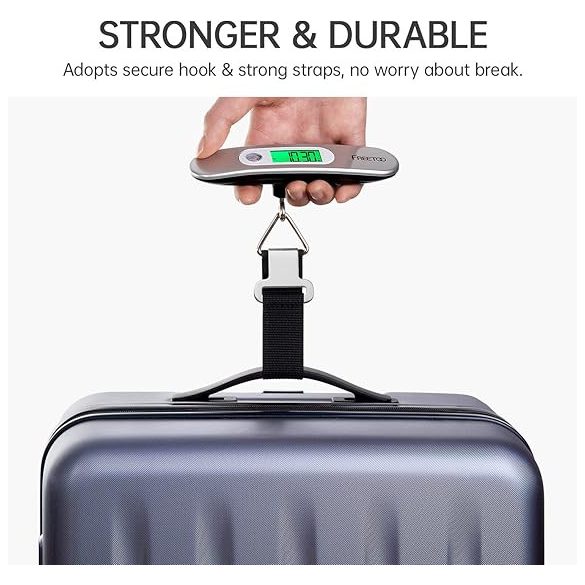 FREETOO poggyászmérleg, hordozható digitális akasztós mérleg utazáshoz, bőröndsúly mérleg 110 lb/ 50 kg kapacitás, elemmel