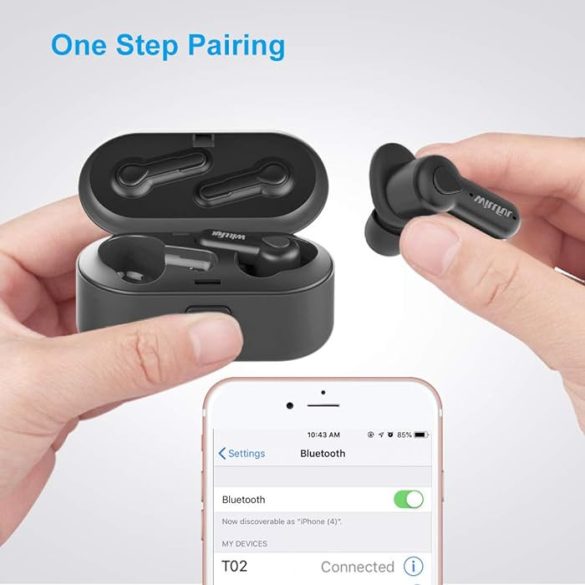 Willful T02 - Vezeték nélküli fülhallgató, beépített mikrofon, töltőtokkal, Vízálló, sportoláshoz