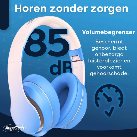 AngelTech gyerekfejhallgató - Vezeték nélküli - 20 óra játékidő - Zajszűrés - Fehér kék