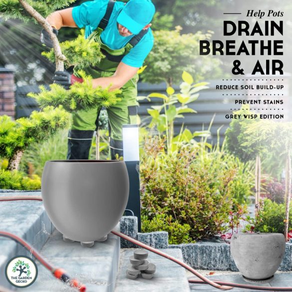 A Garden Gecko láthatatlan edénylábak kültéri virágcserepekhez és virágokhoz Tömör gumi edényemelők továbbfejlesztett csúszásmentes felületi markolattal | 20 darabos csomag | Szürke WISP