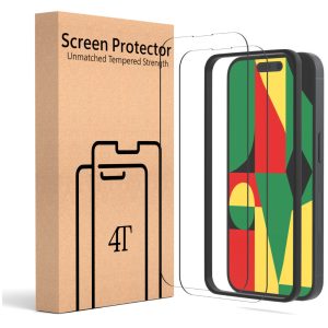 2x 4TechGoods üvegfólia iPhone 15 Pro-hoz, Katonai szilárdság, 3D kijelzővédelem, Karcálló, Ütésálló, könnyű telepítés automata illesztőeszközzel, szabadalmaztatott, átlátszó