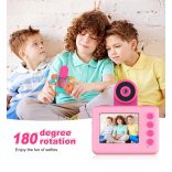 Tosaju - Gyerek akciókamera digitális fényképezőgép, videokamera, vízálló, sisakkamera, 20 MP HD 1080P, 2 "0" képernyővel, rózsaszín 