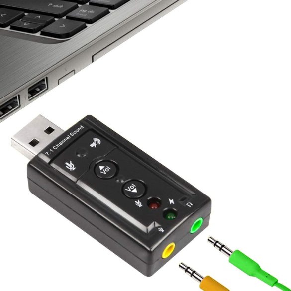 USB 3D Sound 7.1 hangkártya, hangerő gomb és mikrofon leállító