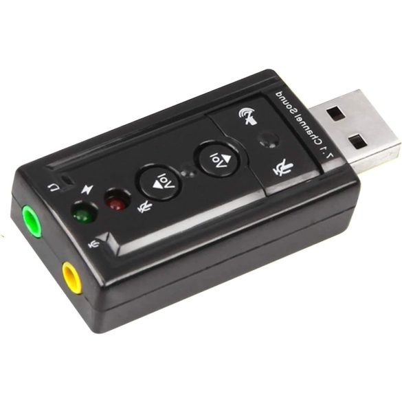 USB 3D Sound 7.1 hangkártya, hangerő gomb és mikrofon leállító