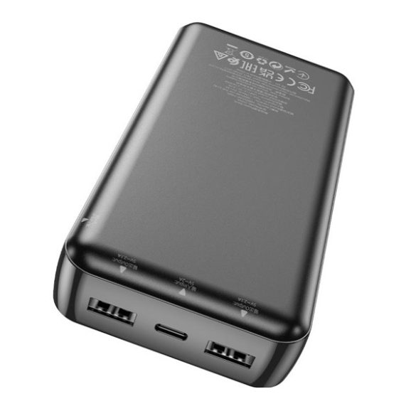 Külső akkumulátor Hoco J100A, 2 x USB, Ultra-vékony, 20000 mAh, LED kijelző, fekete