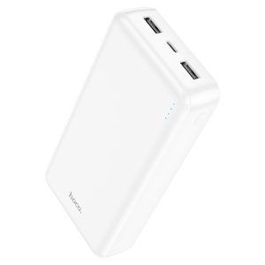 Külső akkumulátor, 20000mAh, két USB-A porttal, MicroUSB és USB-C tápegységgel, Ultra-Thin Design, HOCO J100A, Fehér