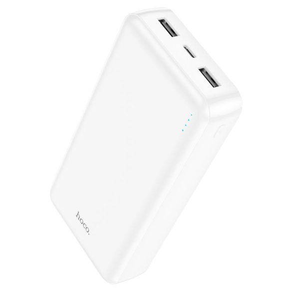 Külső akkumulátor, 20000mAh, két USB-A porttal, MicroUSB és USB-C tápegységgel, Ultra-Thin Design, HOCO J100A, Fehér