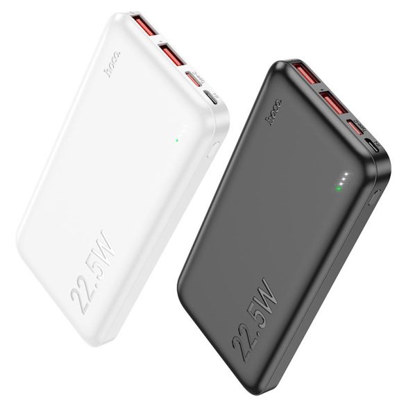 Külső akkumulátor, 10000mAh, két USB-A porttal, MicroUSB és USB-C tápegységgel, Ultra-Thin Design, HOCO J101, fehér 