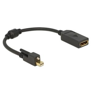 Delock 62638 mini Displayport csavarral apa - Displayport anya adapter - Fekete