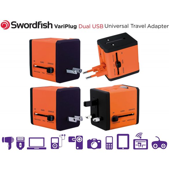 Swordfish 40253 VariPlug Dual USB univerzális utazási csatlakozó adapter/töltő - narancs