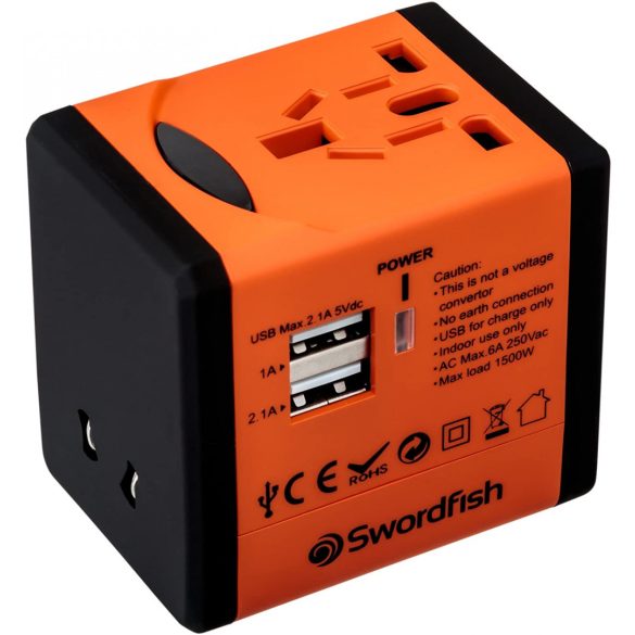Swordfish 40253 VariPlug Dual USB univerzális utazási csatlakozó adapter/töltő - narancs