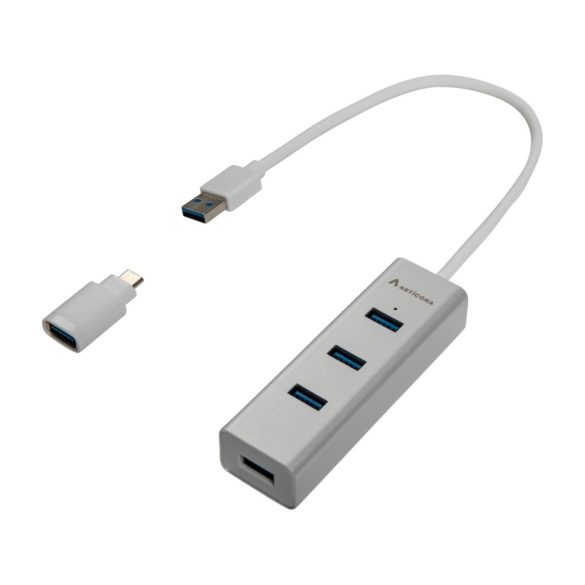 ARTICONA - USB Hub 3.0, 4 portos aluminium + USB-C adapter