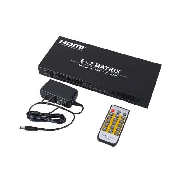 6x2 HDMI Matrix Switch/Splitter 6-in, 2-out Box konverter távirányítóval