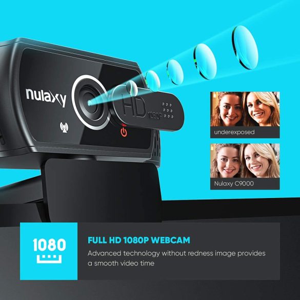 Nulaxy webkamera mikrofonnal, FHD 1080P webkamera fedéllel