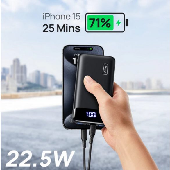 INIU Power Bank, 22,5 W Powerbank kicsi, de erős 10000 mAh, PD3.0 QC4.0 gyorstöltés (USB C bemenet és kimenet) LED kijelző Külső mobiltelefon akkumulátor