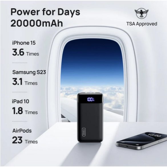 INIU Power Bank, 22,5 W Powerbank kicsi, de erős 10000 mAh, PD3.0 QC4.0 gyorstöltés (USB C bemenet és kimenet) LED kijelző Külső mobiltelefon akkumulátor