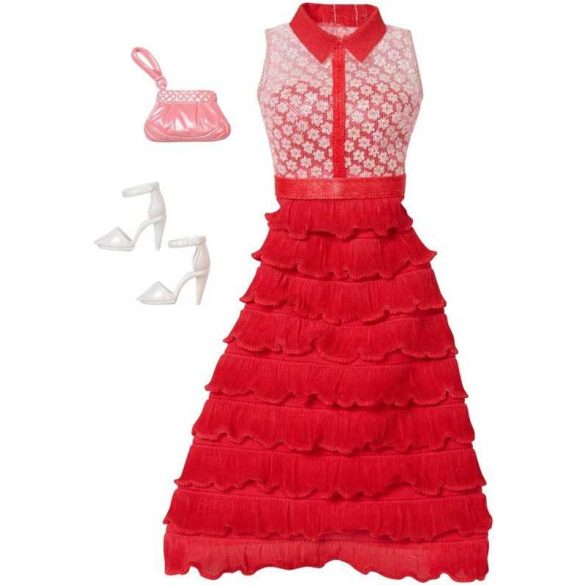Barbie ® baba ruha, eredeti, modern sziluett pink elegáns piros hosszú ruha