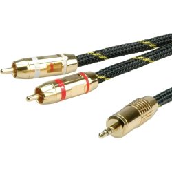   Roline 11.09.4276 Jack Audio Csatlakozókábel [1x Jack dugó, 3,5 mm-es - 2x RCA dugó] 5.00 m Fekete/arany Árnyékolt