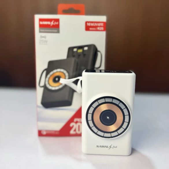 Kamal K25 20000mAh Power Bank, 65W QC3.0 Vezetékes + 25W MagSafe Vezeték Nélküli Töltés