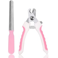   Kutya körömvágó rozsdamentes acél és reszelő, kis, közepes és nagy kutyák és macskák számára, Rózsaszín