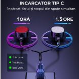 Ultra fényes első/hátsó kerékpárlámpa készlet, USB-vel újratölthető fényszóróval, 8 üzemmóddal és leállással 7 üzemmóddal, vízálló IP65, éjjel-nappal látható, fekete 