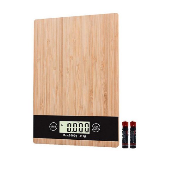 Verk konyhai mérleg, bambusz fa, LCD képernyővel, kapacitás 5 kg, 23x16 cm 