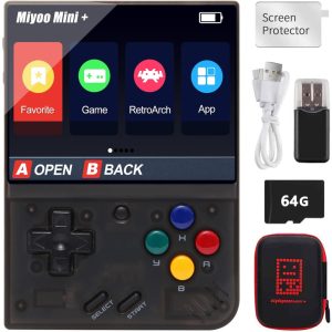 Miyoo Mini Plus játékkonzol, 3,5 hüvelykes, 64G, több emulátor támogatása, 10000+ játék, lila, KINGTRONG®
