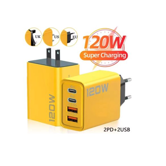 120 W-os gyors töltésű 4 portos telefontöltő QC3.0 USB C típusú töltők kettős PD fali adapter EU/US/UK csatlakozóval iPhone 15 Xiaomi készülékhez