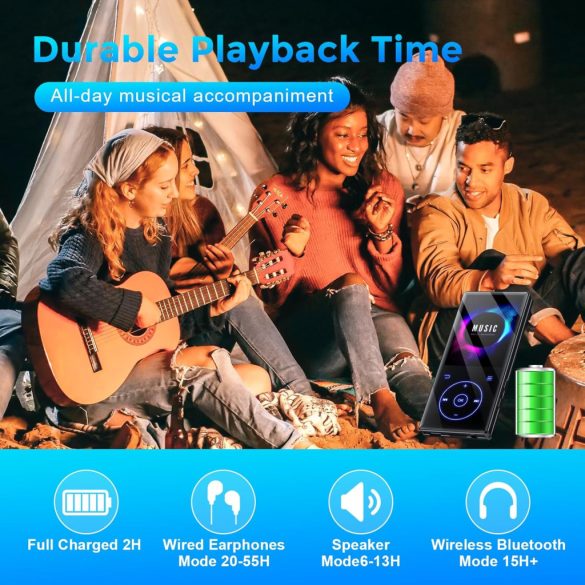 Olycism 64 GB-os MP3-lejátszó Bluetooth-szal, MP3-lejátszó beépített HD hangszóróval, 450 mAh-s akkumulátorral, HiFi hangfunkciókkal, többek között FM-rádióval, hangfelvétellel, e-könyvekkel, képnézegetéssel, ideális sportközvetítésekhez.